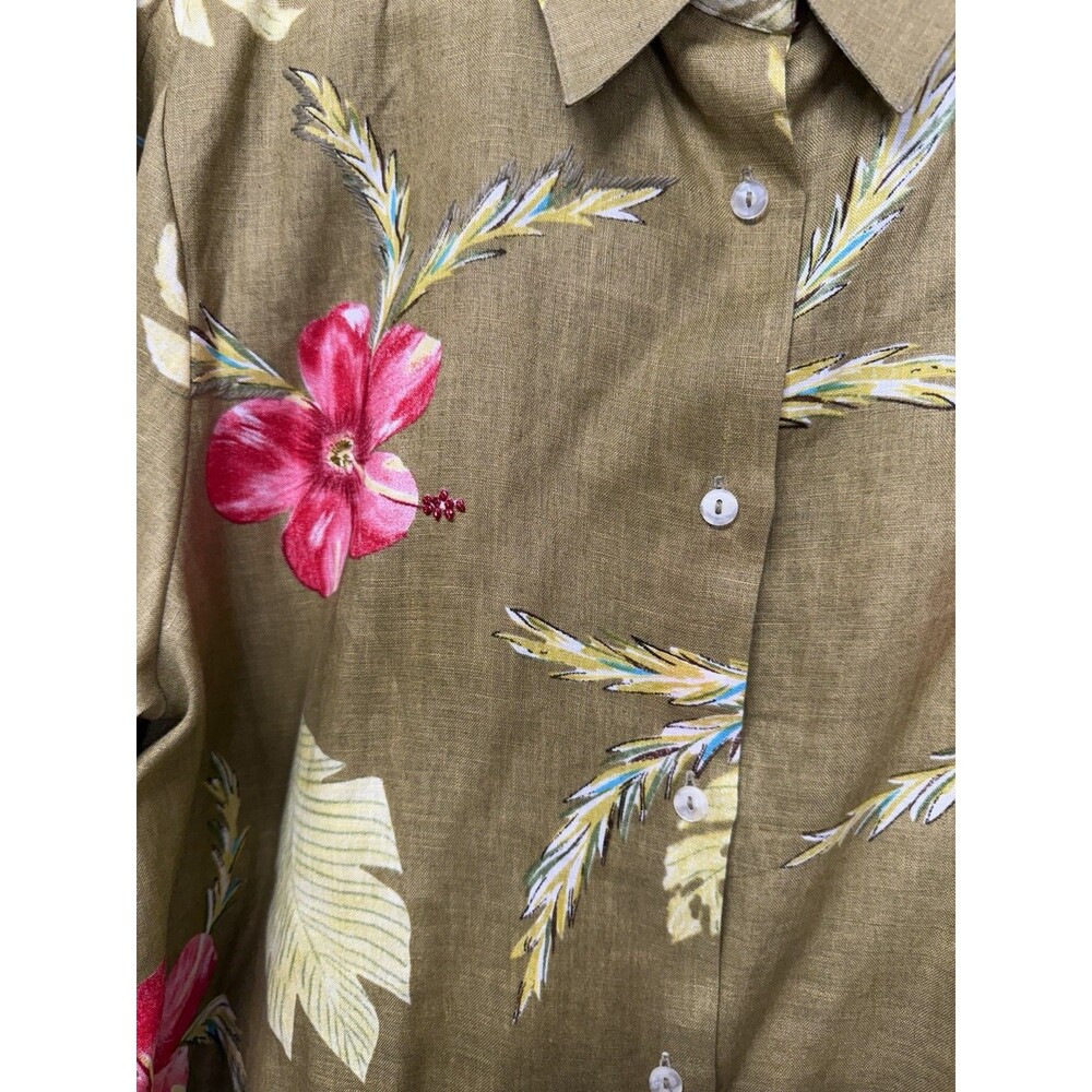 VTG John Paul Richard Top Women Button Shirt 100% Linen Hawaiian Shirt Beaded L - Picture 6 of 14